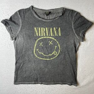 Nirvana Smiley Face Graphic T Shirt Mens XL Gray Band Tee Rock Concert